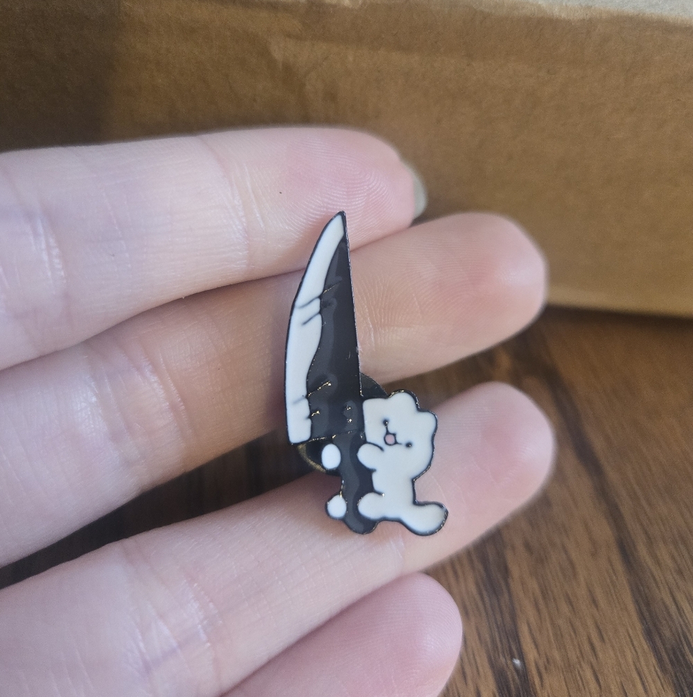 Cute Stabby Cat with Knife Enamel Pin